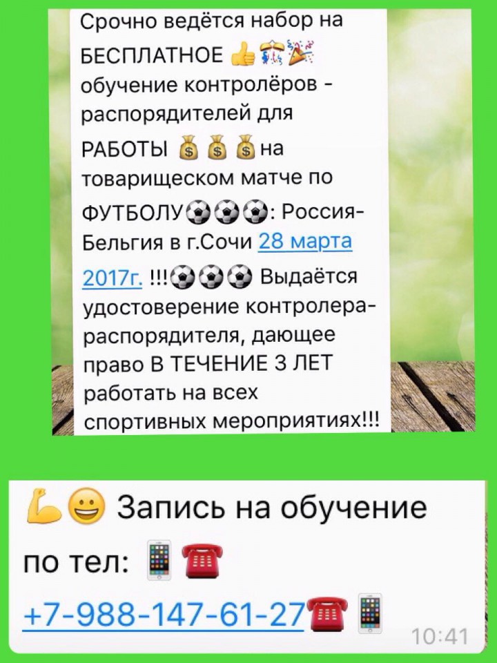 Работа на футбольных матчах, в Олимпийском парке