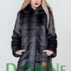 Шубка под графитовую норку в полоску с капюшоном