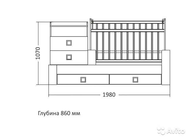 Кроватка-трансформер с продольным маятниковым механизмом.